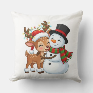 Süßes Rentier- und Schneemann-Weihnachtskissen Kissen