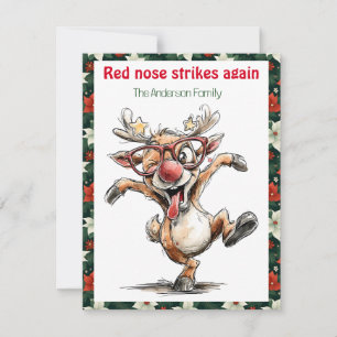 Süßes Rentier-Weihnachtsgruß rote Retro-Postkarte Feiertagskarte