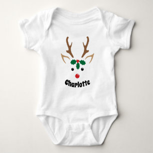 Süßes Rentiergesicht Personalisiertes Weihnachte Baby Strampler