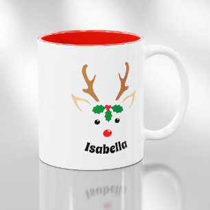 Süßes Rentiergesicht   Personalisiertes Weihnachte Zweifarbige Tasse