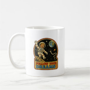 Süßes Retro-Astronauten-'Folge Deinen Träumen'-Wel Kaffeetasse