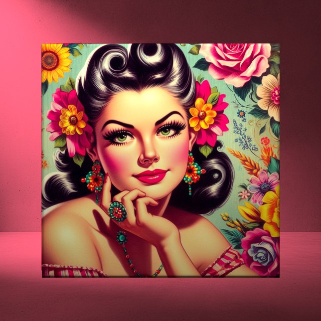 Süßes Retro-Blumen Pin-up-Porträt Fliese (Von Creator hochgeladen)