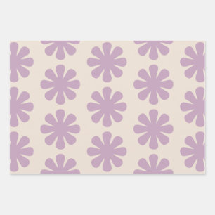 Süßes Retro-Blumenmuster in Lavendel Geschenkpapier Set