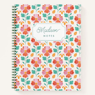 Süßes Retro-Blumenmuster-Monogramm Notizbuch
