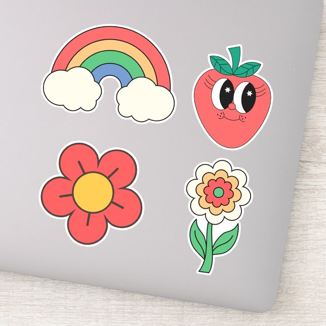 Süßes Retro-Blumenmuster stilvoller Regenbogen Sat Aufkleber (Von Creator hochgeladen)