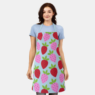 Süßes Retro-Erdbeer-Fruchtmuster Rosa Rot Blau Schürze