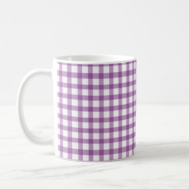 Süßes Retro-Gingham-Karo-Lila-Muster Kaffeetasse (Links)