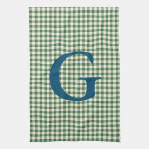 Süßes Retro-Grün-Gingham-Karo-Muster-Monogramm Geschirrtuch