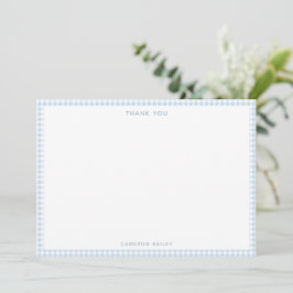 Süßes Retro Hellblau Gingham Personalisiert Dankeskarte