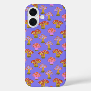 Süßes Retro-Hippie-Pilzmuster in Lila  iPhone 16 Hülle