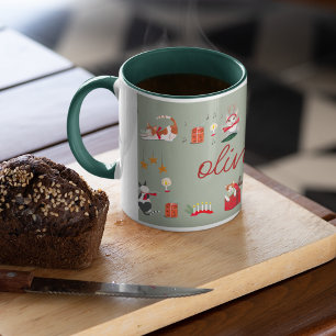 Süßes Retro-Katzengrün-Weihnachtsmuster Tasse