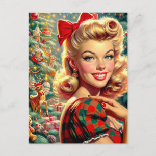 Süßes Retro-Mädchen Weihnachten Postkarte