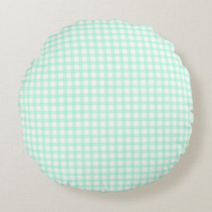 Süßes Retro-Meer-Grün-Gingham-Karo-Muster Rundes Kissen