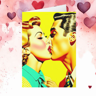 Süßes Retro-Pärchen küssen sich zum Valentinstag Karte