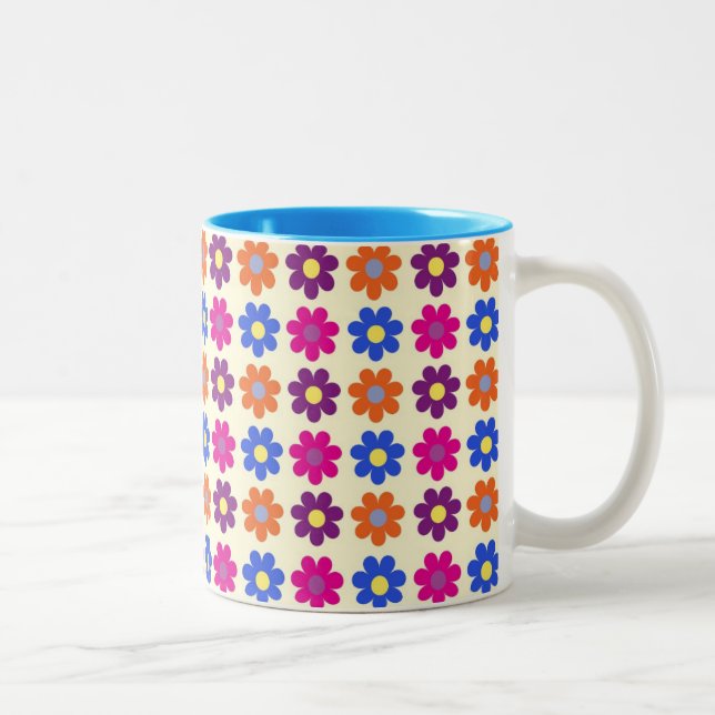 Süßes Retro-Penny-Blumenmuster Zweifarbige Tasse (Rechts)