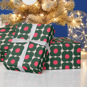 Süßes Retro-Pop-Blumenmuster   Weihnachtsgrün Geschenkpapier