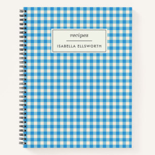 Süßes Retro-Preppy-Blau-Gingham-personalisiertes R Notizbuch