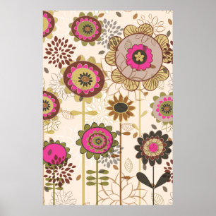 Süßes Retro-Rosa, braunes Blumenmuster individuell Poster
