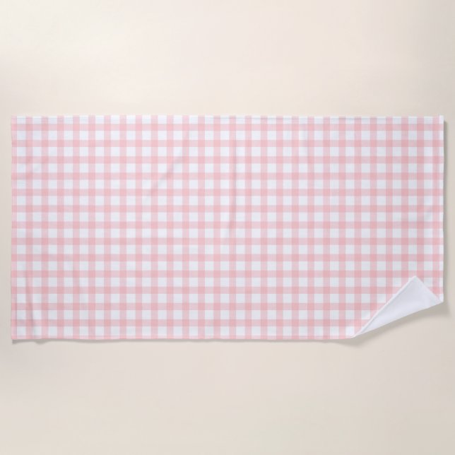Süßes Retro-Rosa-Gingham-Karo-Muster Strandtuch (Vorderseite)