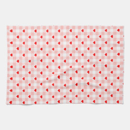 Süßes Retro-Rosa-Herz-Gingham-Karo-Muster Geschirrtuch