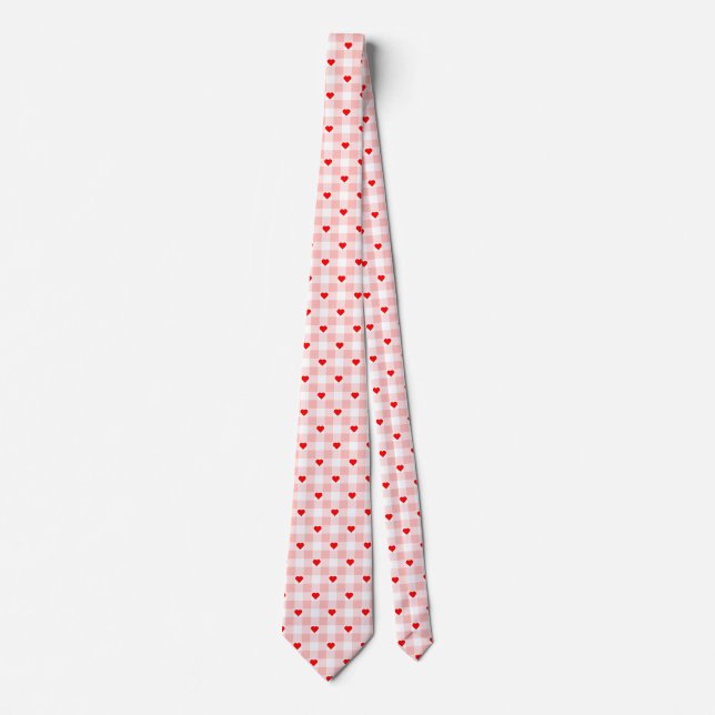 Süßes Retro-Rosa-Herz-Gingham-Karo-Muster Krawatte (Vorderseite)