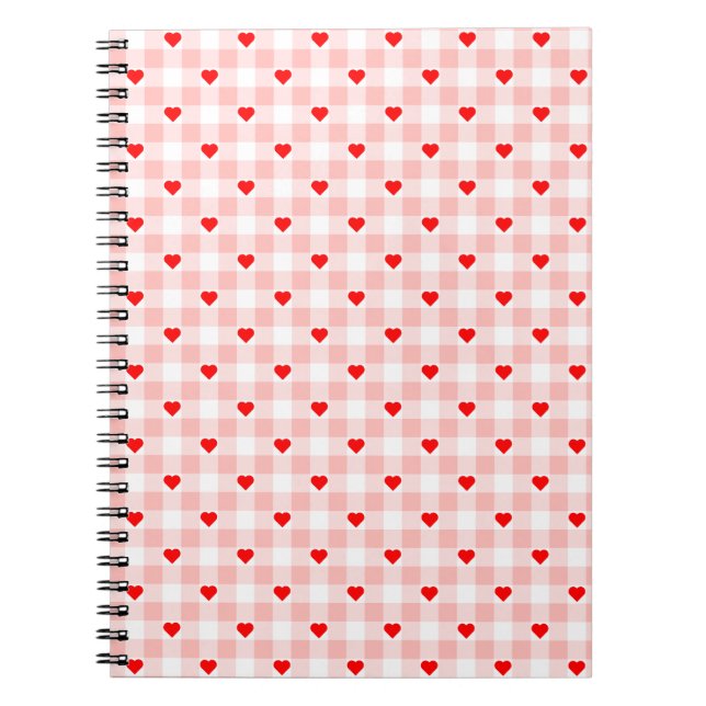 Süßes Retro-Rosa-Herz-Gingham-Karo-Muster Notizblock (Vorderseite)
