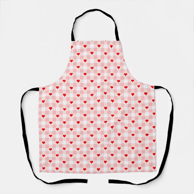 Süßes Retro-Rosa-Herz-Gingham-Karo-Muster Schürze (Vorderseite)