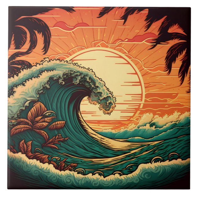 Süßes Retro Strandhaus  Fliese (Vorderseite)