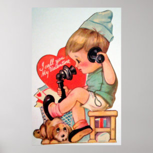 Süßes Retro-Valentinstag-Jungenplakat im Vintage-S Poster