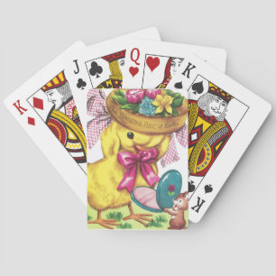 Süßes Retro-Vintage-Osterküken Spielkarten