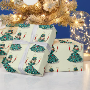 Süßes Retro-Weihnachtsbaum-Mädchen im Vintage-Stil Geschenkpapier