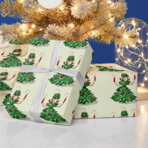 Süßes Retro-Weihnachtsbaum-Mädchen im Vintage-Stil Geschenkpapier