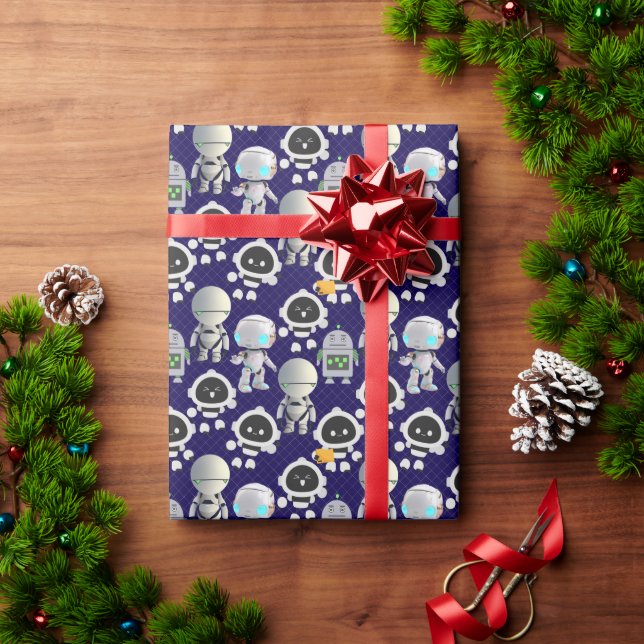 Süßes Roboter-Muster. CUTERB01.DBlue BG Geschenkpapier (Feiertagsgeschenk)