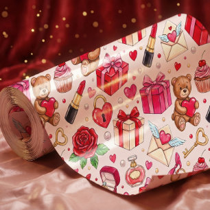 Süßes romantisches rot-pinkes Wasserfarbe-Liebesmu Geschenkpapier