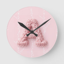 Süßes rosa A-Monogramm Anfangs gehäkelt Buchstabe  Runde Wanduhr