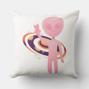Süßes Rosa Alien-Friedenszeichen-Galaxie-Vektor Kissen