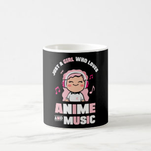 Süßes rosa Anime-Mädchen für Anime- und Musiklie Kaffeetasse