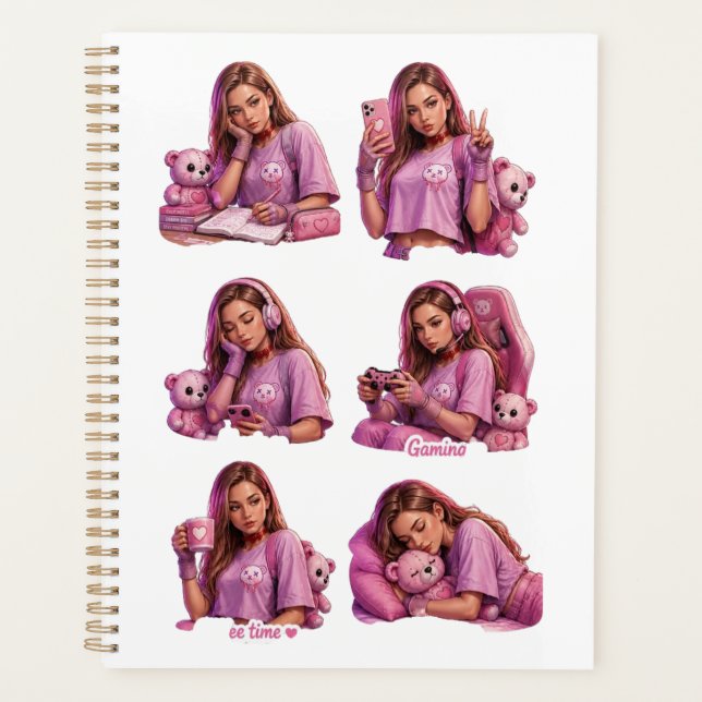 Süßes rosa Anime-Mädchen-Planer-Notizbuch Planer (Vorderseite)