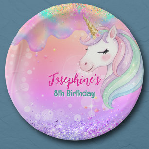 Süßes rosa aqua Einhorn Geburtstag Pappteller