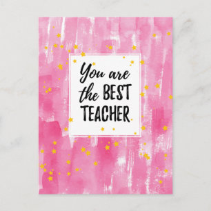 Süßes Rosa Aquarell Beste Lehrerin Dankeschön Postkarte