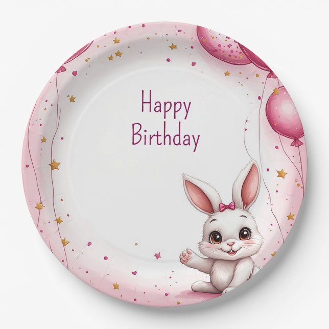 Süßes rosa Baby-Häschen 🐰 Pappteller (Vorderseite)