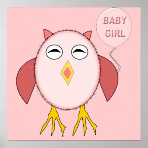 Süßes Rosa Baby-Mädchen-Eule-Poster Poster