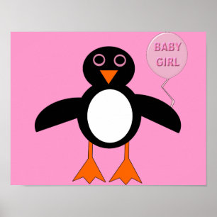 Süßes Rosa Baby Mädchen Pinguin Poster