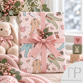 Süßes Rosa Baby Mädchen Weihnachten Geschenkpapier