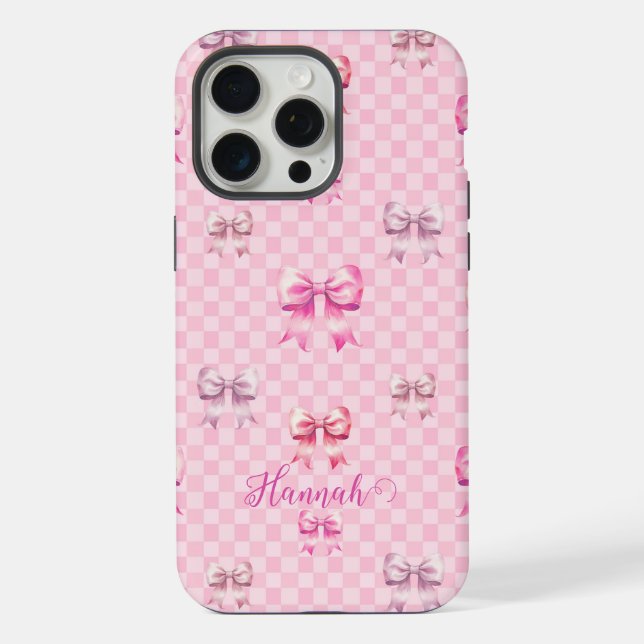 Süßes rosa Band und Gingham-Muster für Mädchen iPhone Hülle (Rückseite)