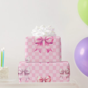 Süßes rosa Band und Gingham süßes Mädchen-Muster Geschenkpapier