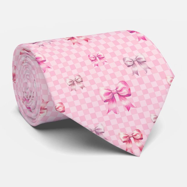 Süßes rosa Band und Gingham süßes Mädchen-Muster Krawatte (Gerollt)