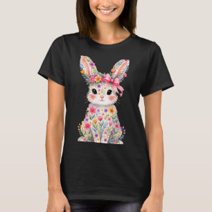Süßes Rosa Blumen Hase Kaninchen Frohe Ostern Shir T-Shirt
