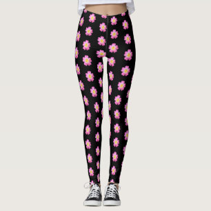 Süßes rosa Blumenmuster auf schwarzen Leggings