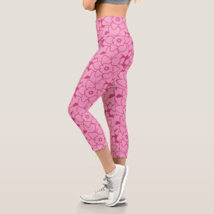 Süßes rosa Blumenmuster, modischer Fitness-Sport Capri Leggings